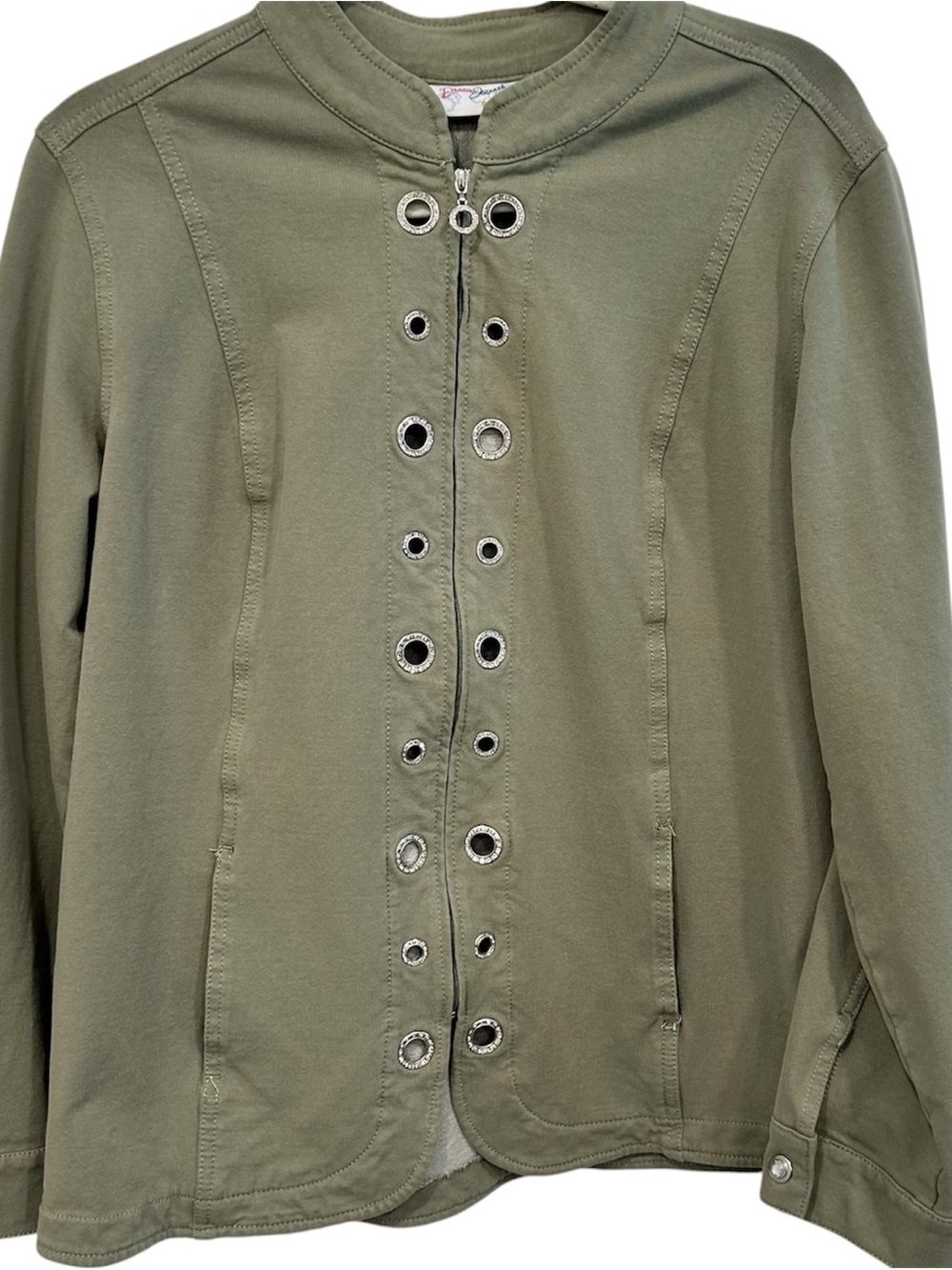 Dream Jeanne’s Quacker Factory Glam Grommet Jacket Women’s Medium Moss Green